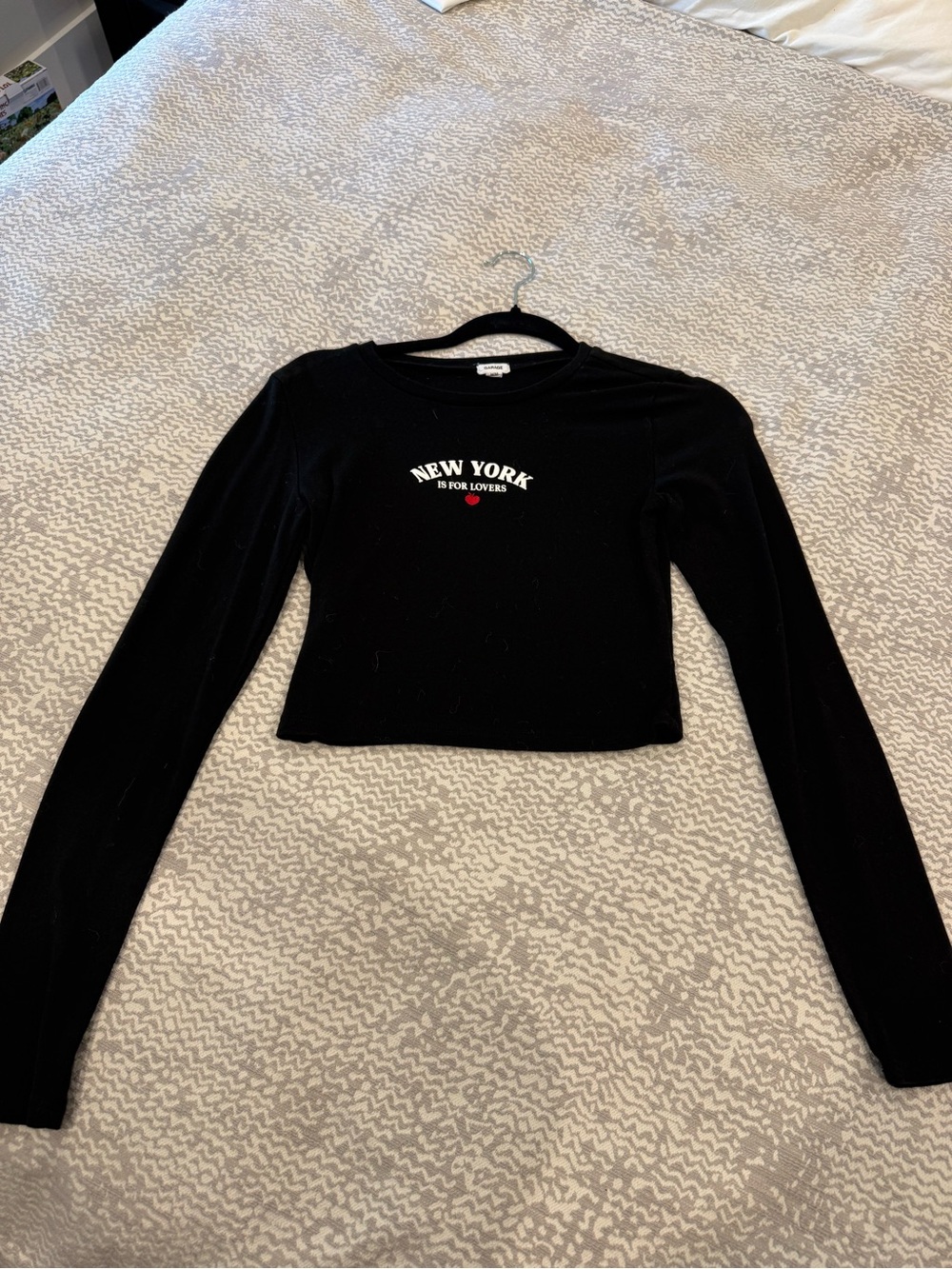 Garage Black 'New York Is For Lovers' Long Sleeve Crop Top with Red Heart